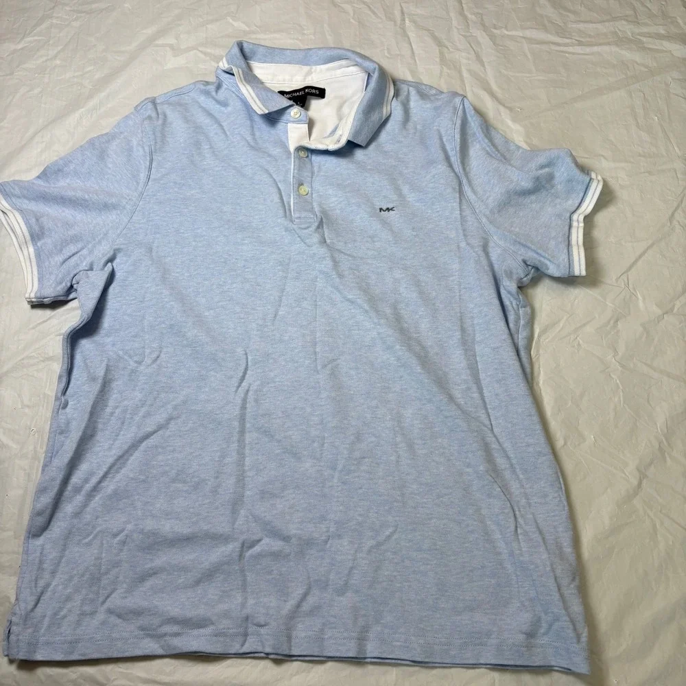 Michael Kors Mens Light Blue MK Logo Polo Shirt Size L Cotton